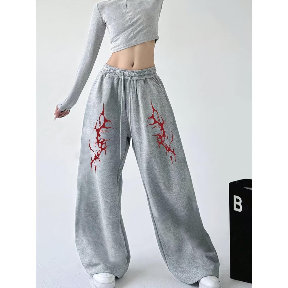 Ladies' Printed High Waisted Loose Wide Leg Pants, Loose Casual Hip-hop Street Style