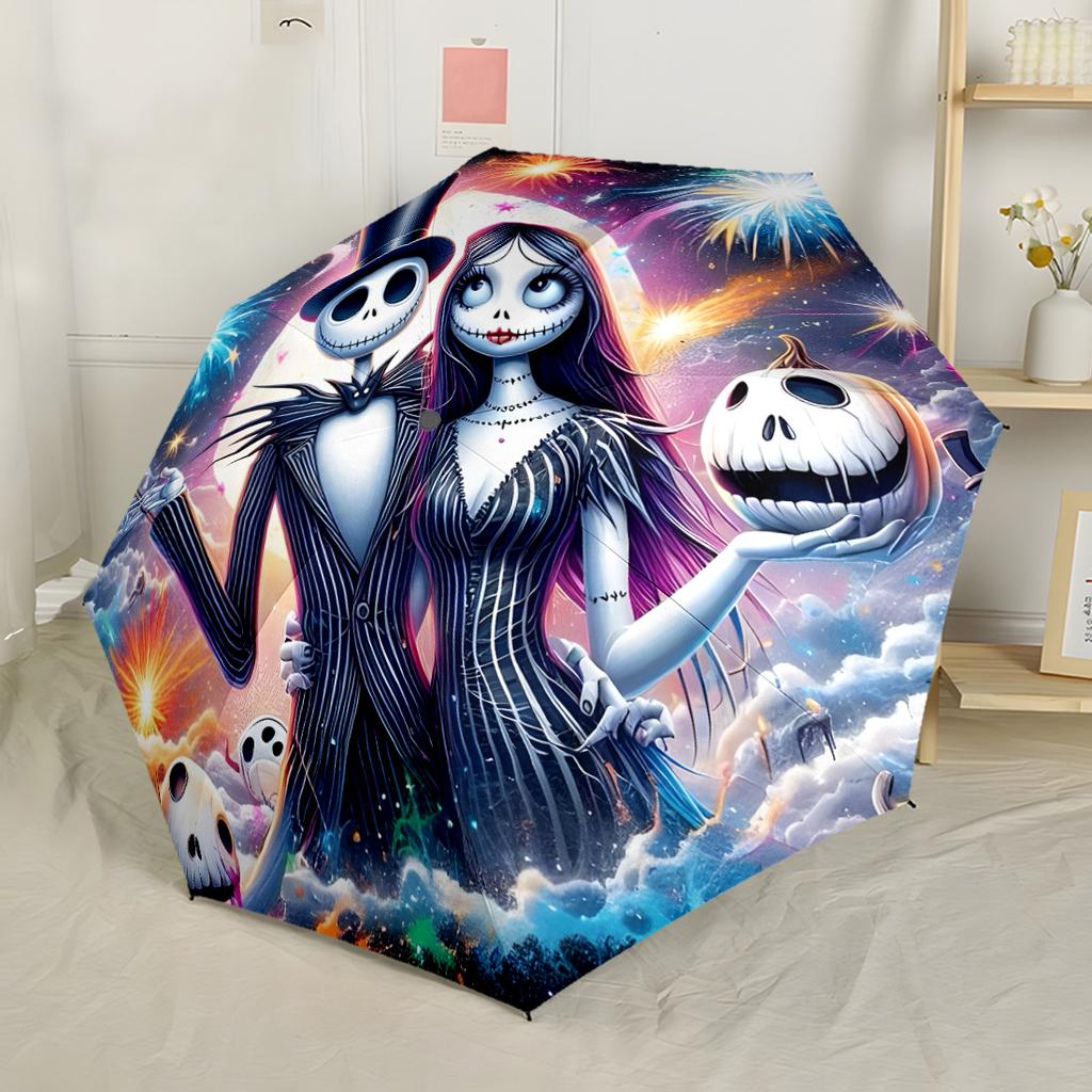 Nightmare Before Christmas Automatischer Regenschirm mit 8 Speichen Langlebiger Kunststoff & Eisen Reiseutensil Eleganter Damenregenschirm Spirituelles Geschenk