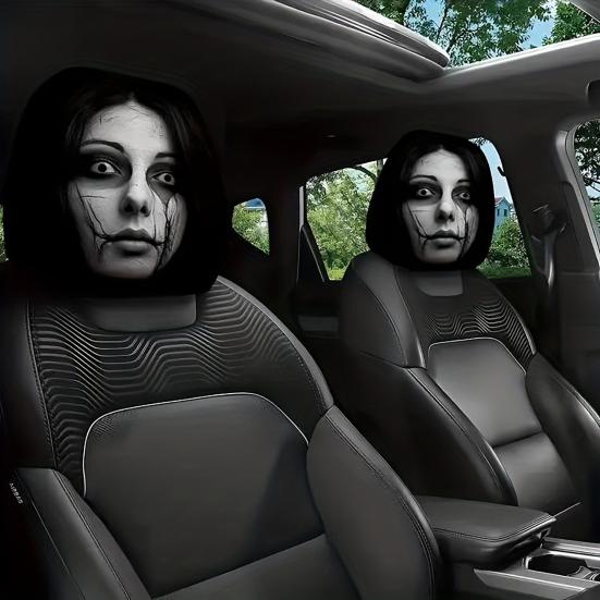 Breathable Car Seat Protector 2Pcs Universal Headrest Covers, Horror Pattern Protector, Durable Polyester Cover Stretchy Interior Accessories for All