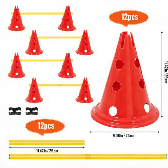 30CM Round Base Marker Cones & Poles Set for Pet and Football Training, Perfect for Kindergarten Games