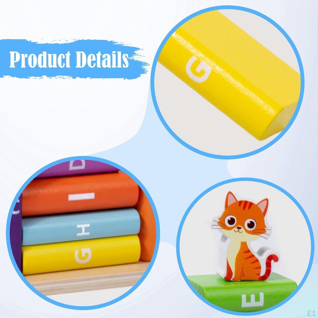 Wooden Building Blocks Set,Stacking Color Shape Sorting Toys with Cat for Toddlers School