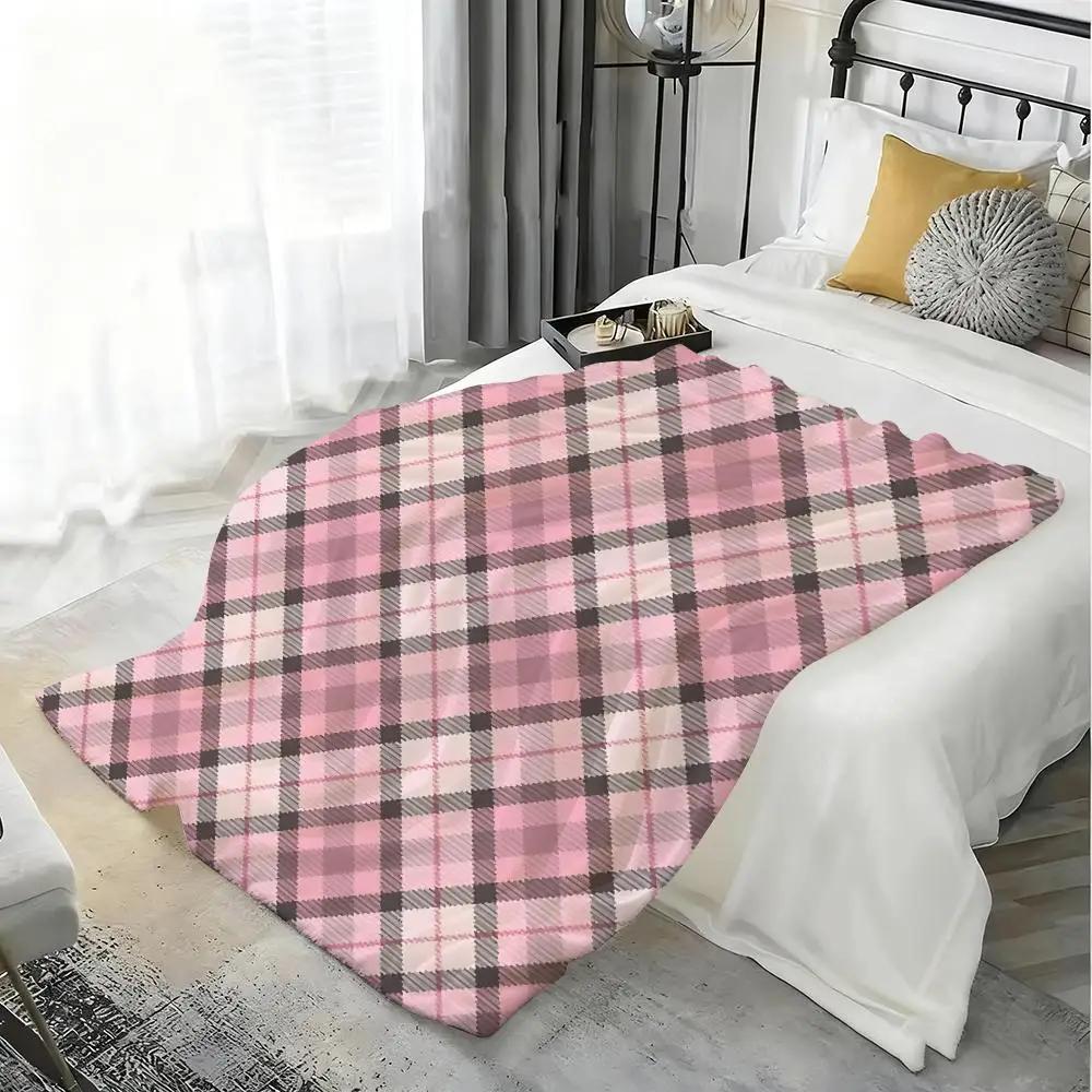 Jirai Kei Plaid Throw Soft Flannel Blanket Warm Knee Skin-Friendly Throw For Sofa Office Bed Traveling Winter Oversize