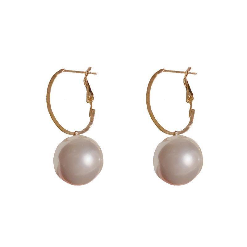 Women Fashion Large Pearl Hoop Earrings Elegant Exaggerated Versatile Drop Earrings золотой