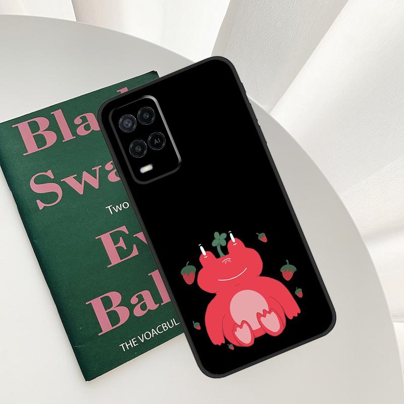 Cottagecore Fruit Strawberry Frog Case For Oppo A15 A16 A17 A52 A72 A76 A96 A54 A74 A94 A54S A57S A58 A78 A98 A57 A77 Cover