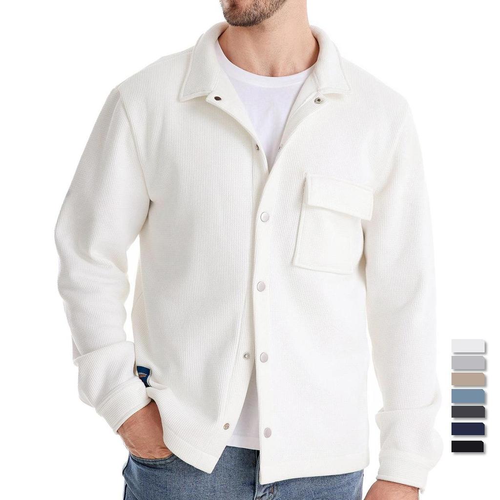 Autumn And Winter New Fleece Thickened Waffle Men'S Lapel Cardigan Jacket Foreign Trade Pocket Coat Top Men