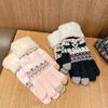 Christmas Reindeer Jacquard Knit Gloves Plush Cuff Thick Warm Gloves Autumn Winter Soft Coldproof Touchscreen Gloves
