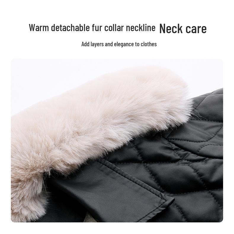 Winter Women's Korean Fashion PU Leather Coat with Fleece Lining and Fur Collar - Style WA8211