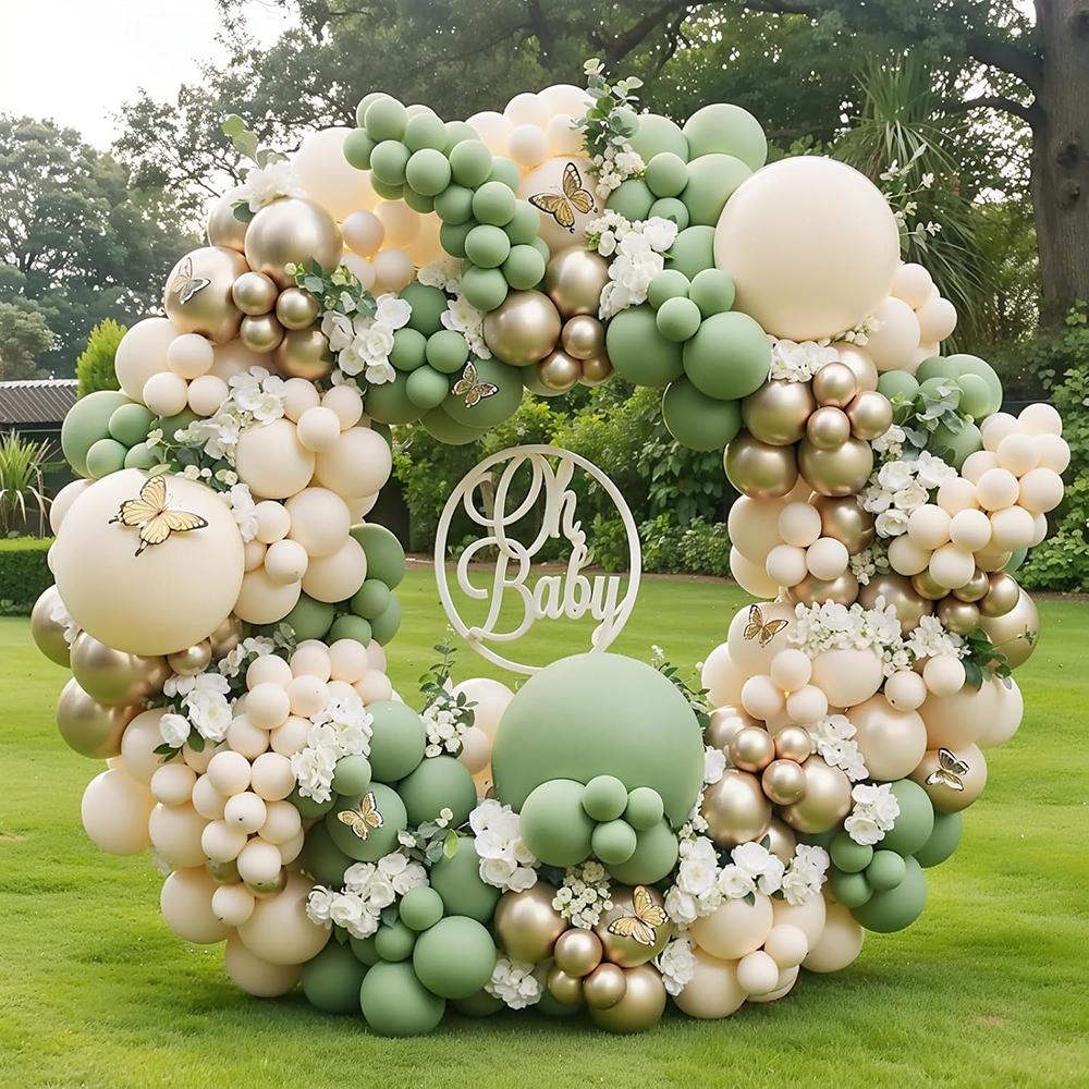 Avocado Green Balloons Garland White Pastel Yellow Gold Latex Balloon Arch Wedding Anniversary Baby Shower Jungle Theme Decor