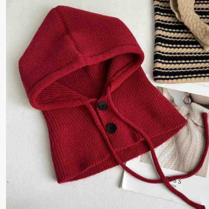 1 Stück Winter warm winddicht Hüte und Schal Set mit Knopf Schal Sturmhaube Mütze Warmes Nacken Set Damen Gestrickter Pullover Hut Gothic Y2k