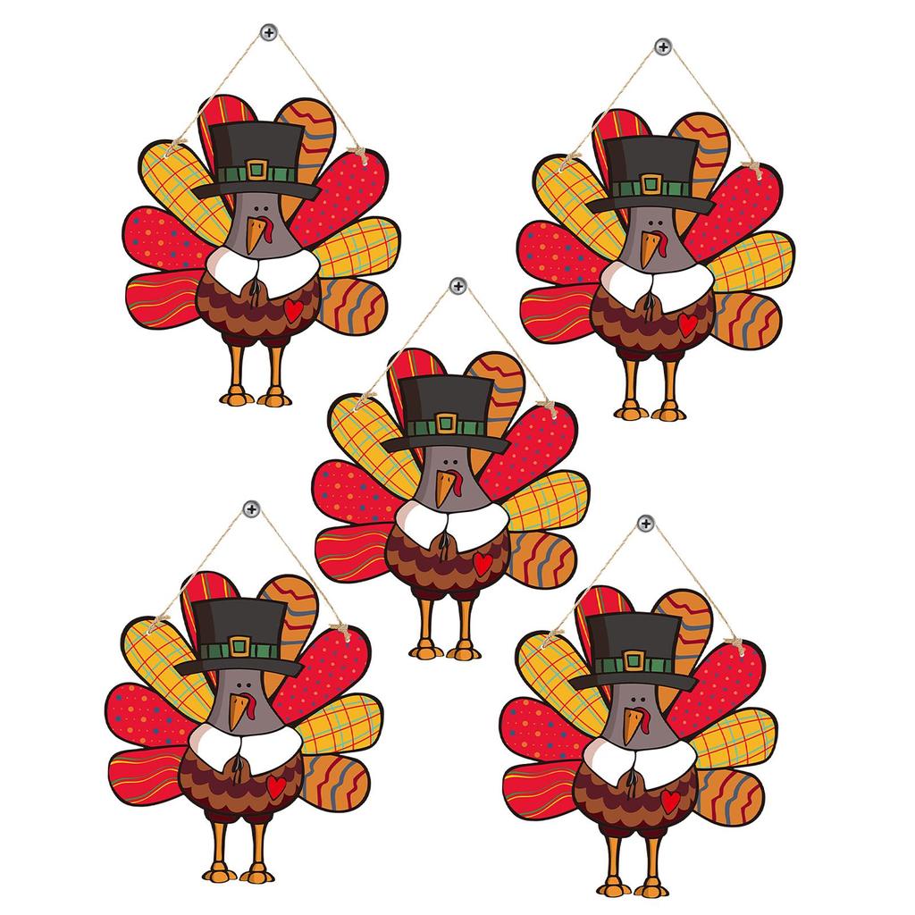 5x Thanksgiving Turkey Door Sign Fall Door Hanger Front Door Harvest Door Hanging Sign Plaque for Wall Tree Housewarming Home