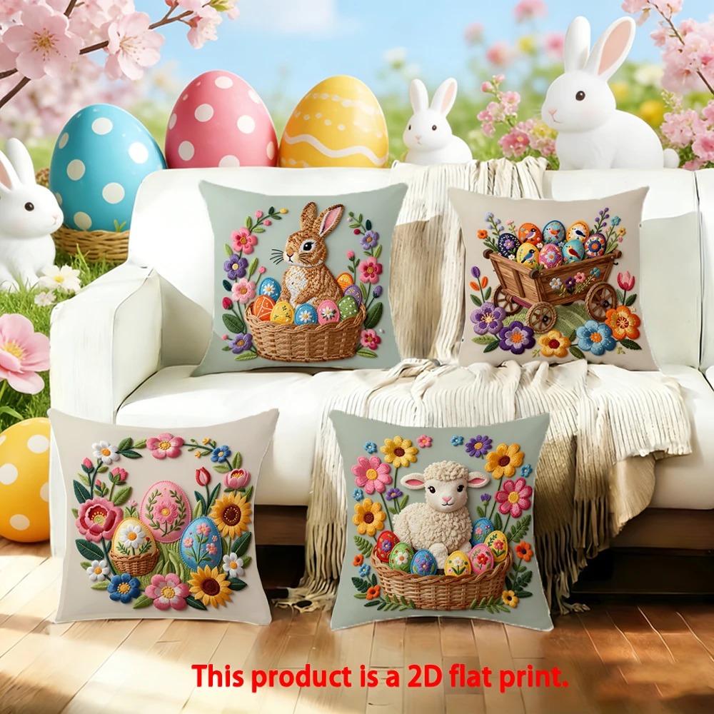 Easter Bunny Egg Pillow Covers Double Sided 2D Print Vibrant Pillow Covers Bedroom Living Room Sofa Festive Vibe Accessory Gift