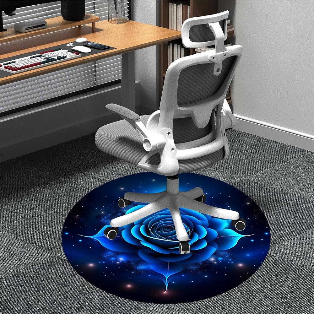 1pc Blue Rose Print Office Round Rug, Carpet for Office, Gaming, Lightweight Round Floor Mat Yy260208002