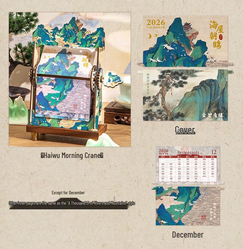 Xian Porcelain Hand-Cranked Desk Calendar: Rivers & Mountains Design, Office Ornament & Creative Gift