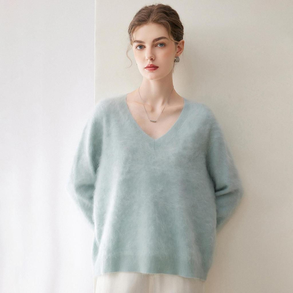 Kang Sai Ni Women's 100% Cashmere Long Brushed Sweater, Old Money Style Knitwear
