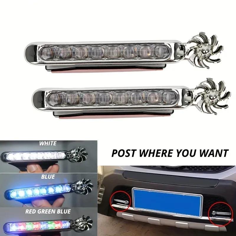 2 pezzi Auto ad Energia Eolica Luce Diurna a LED Illuminazione Ausiliaria Lampada a Ventola Rotante Fari Diurni per Automobili Decorativi