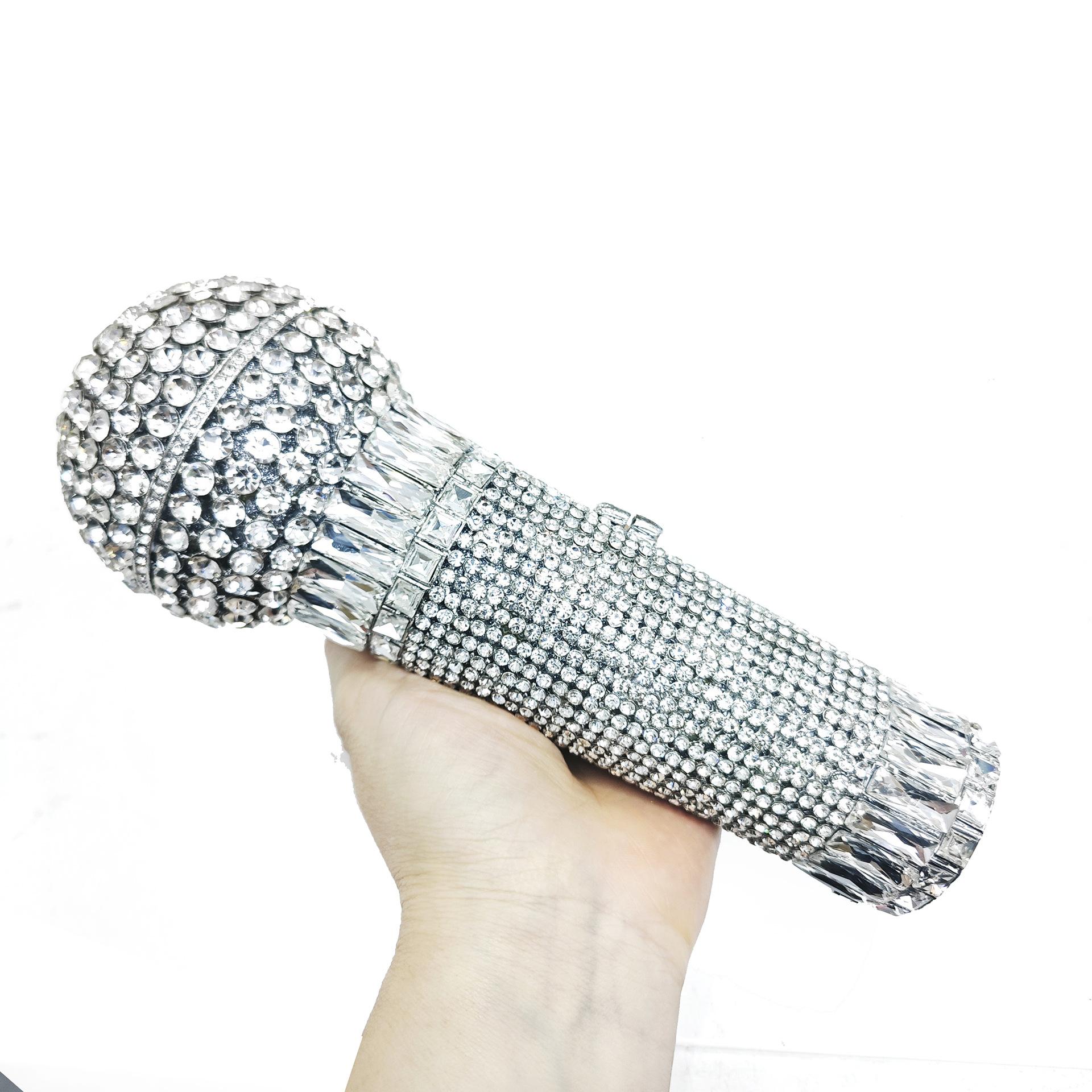 

Crystal bag full of diamonds microphone glass colored rhinestones dinner clutch bag chain shoulder evening bag chain