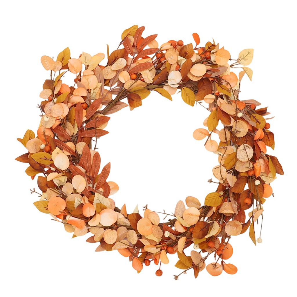 Fall Wreath with Artificial Wheat Ears Leaves Berry Branches Wreath for Door Window Wall Farmhouse