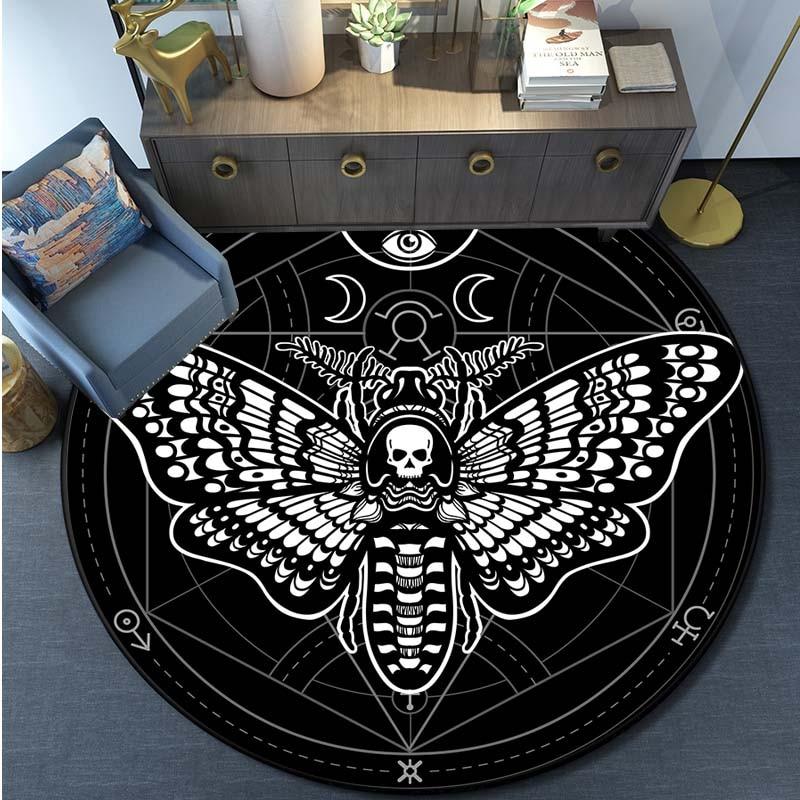Alfombra de polilla de la muerte, alfombra redonda con calavera gótica, alfombra para sala de estar con mariposa y Luna, alfombra para baño y cocina, felpudo