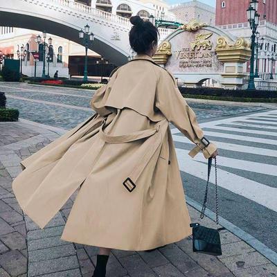 Casaco Trench Bege Feminino - Primavera/Outono 2025, Estilo Coreano, Corte Solto, Inspirado no Britânico, Comprimento Médio