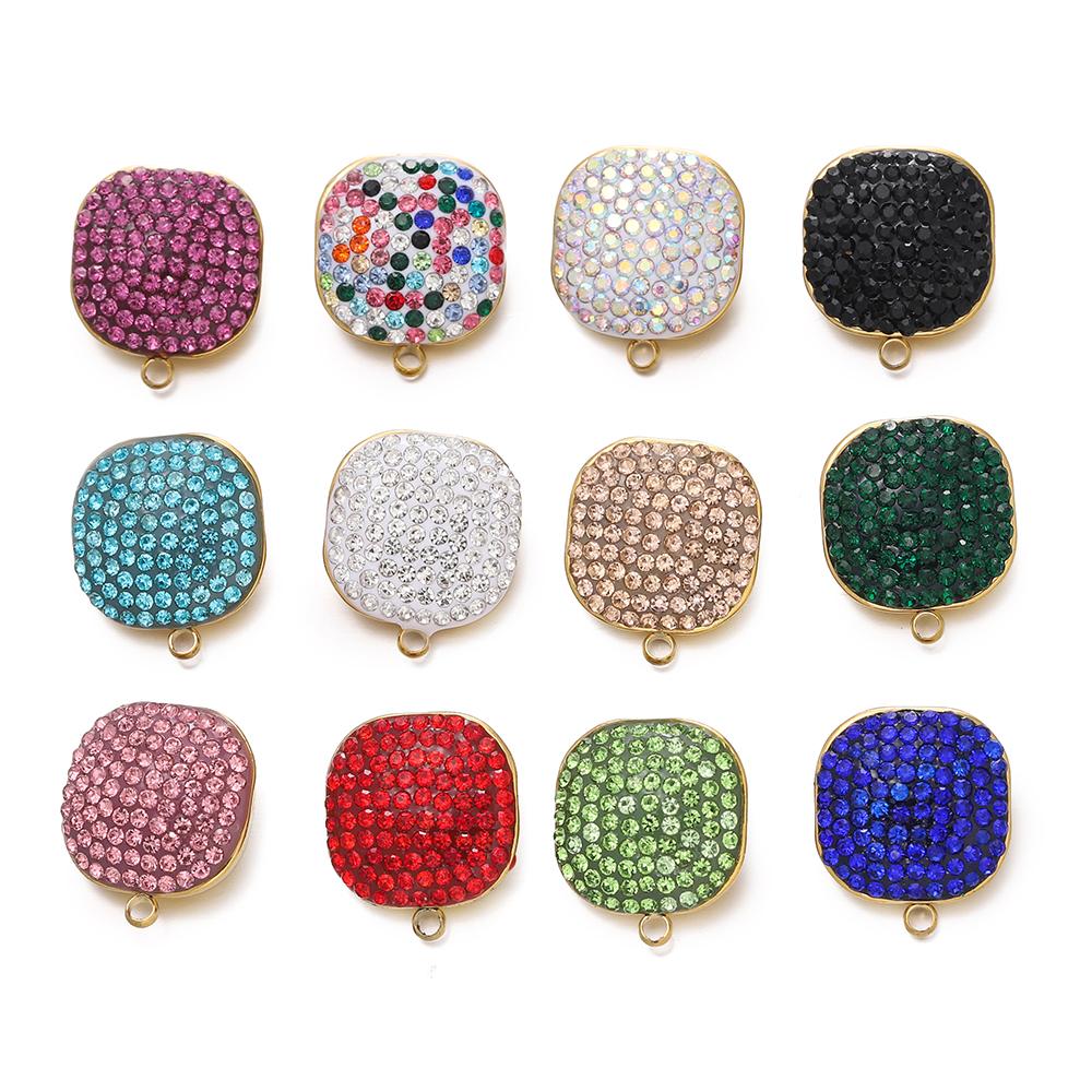 1pcs Stainless Steel Square Shape Charms Pendants with Rhinestone for DIY Bracelet Necklace Jewelry Making Supplies