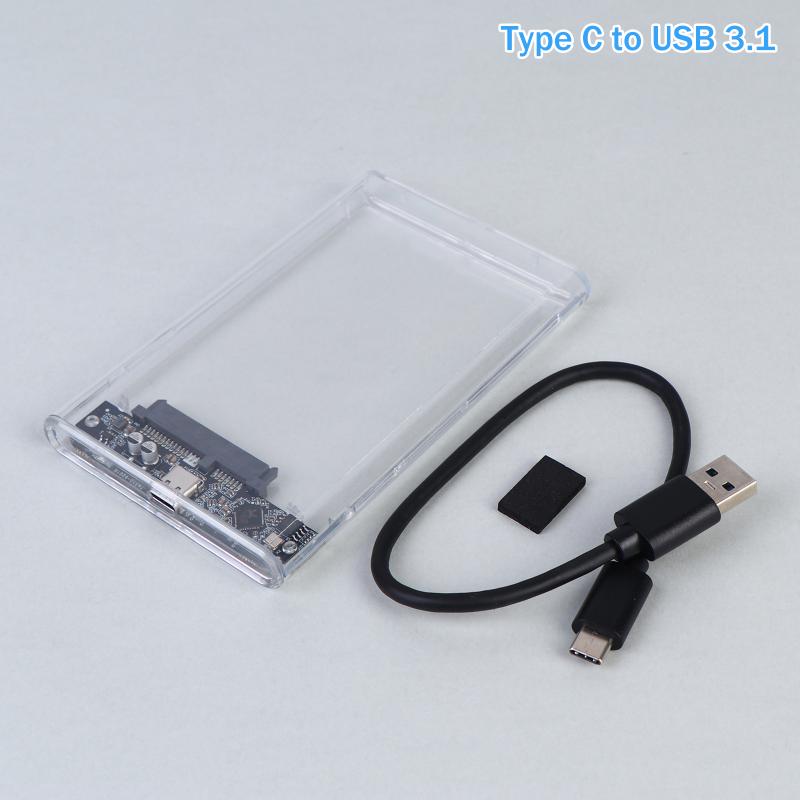 Usb Type C 2.5 Inch External Storage Case Sata To Usb 5Gbps Hdd Ssd Case Transparent Hard Drive Enclosure Support For Pc Laptops