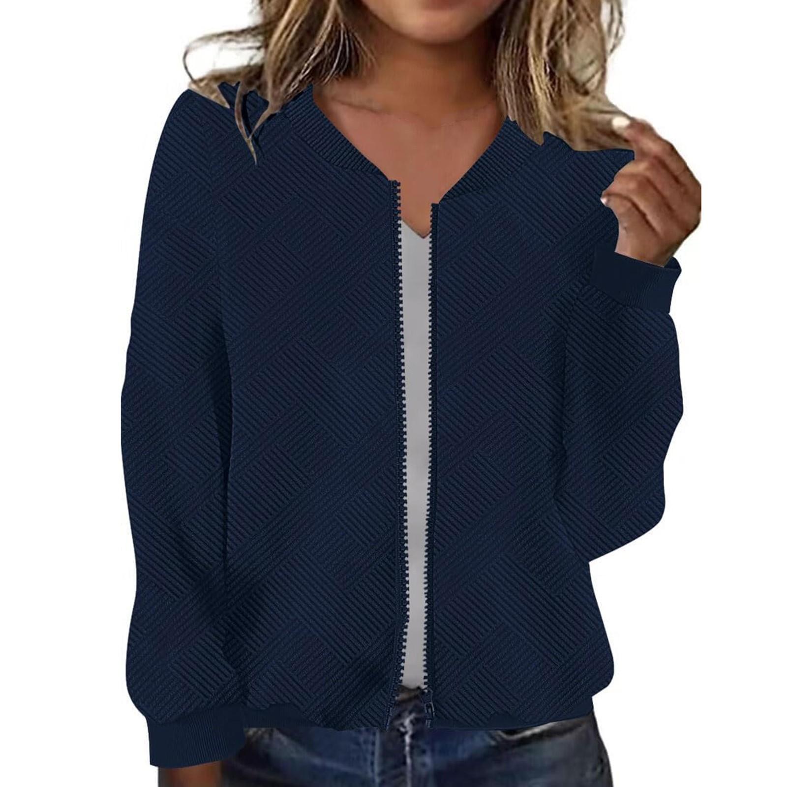 

Женская толстовка на молнии с длинным рукавом, толстовки с капюшоном и карманами, куртка, пальто для женщин S тёмно-синий