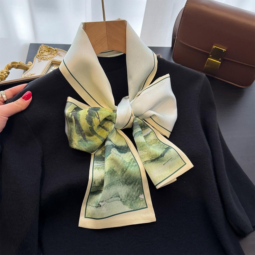 Floral Print 12*145cm Long Ribbon Silk Scarf Women Neck Scarves Headband Female Skinny Neckerchief Hair Band Neck Tie Bag Ribbon