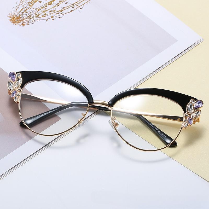 

Fashion Luxury Eyeglasses Diamond-Studded Anti Blue Light Glasses Women Vintage Cat Eye Eyeglasses Frame Personality Eyewear