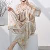 Cotton and silk family 1011 new cotton silk pajamas women's spring and autumn loungewear suit women can wear casual long-sleeved trousers