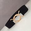 Elastic Black Chic Waist Belt For Women With Gold Round Buckle For Dresses Stylish