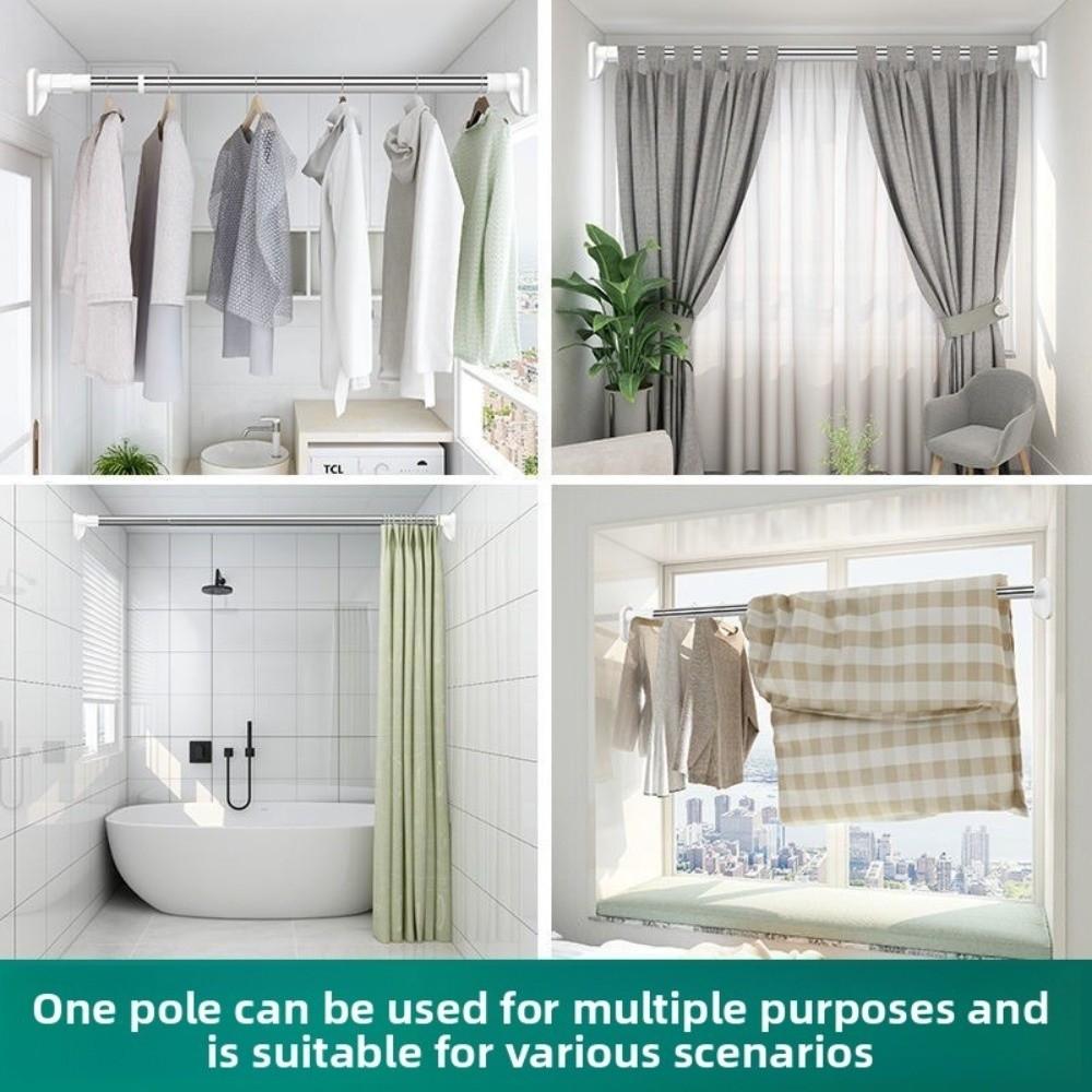 Steel Telescopic Rod Punch-Free Clothes Rail Hanger Durable Shower Curtain Rod  Household