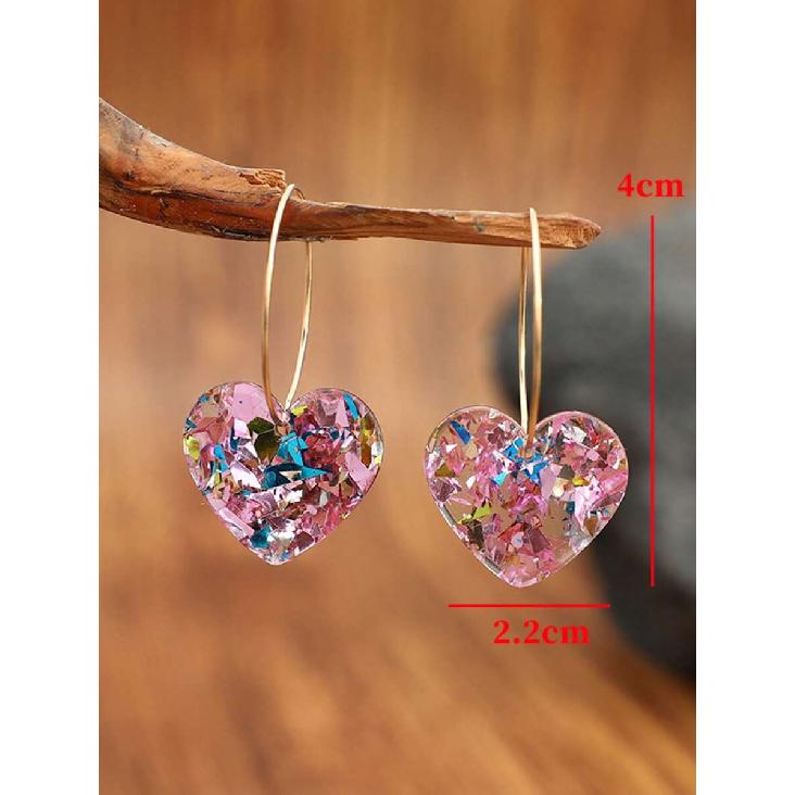 1 Pair New Valentine's Heart-Shaped Acrylic Earrings, Candy Color Heart Pendant Earrings, Valentine's Gift Valentines