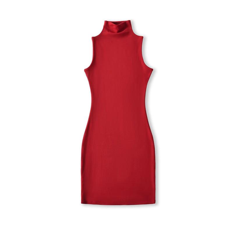 Women's Sleeveless Bodycon Dress: Retro, Mature Style, Stretchy, Slim-Fit, High-Neck, Sexy Short Skirt