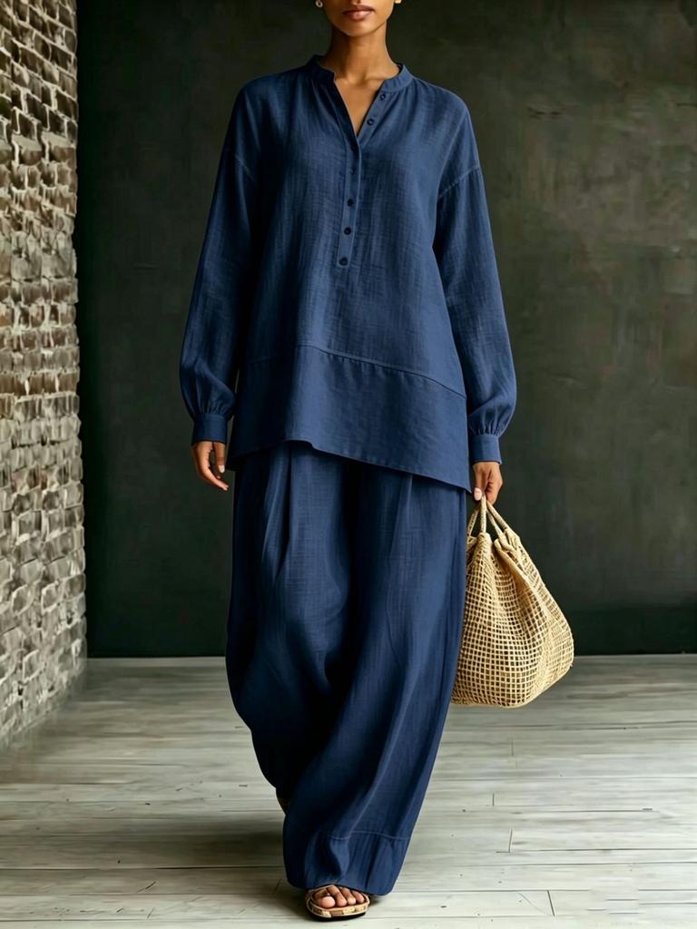 Popolare estate 2026 transfrontaliero nuovo commercio estero abbigliamento donna manica lunga pantaloni camicia pantaloni larghi set due pezzi