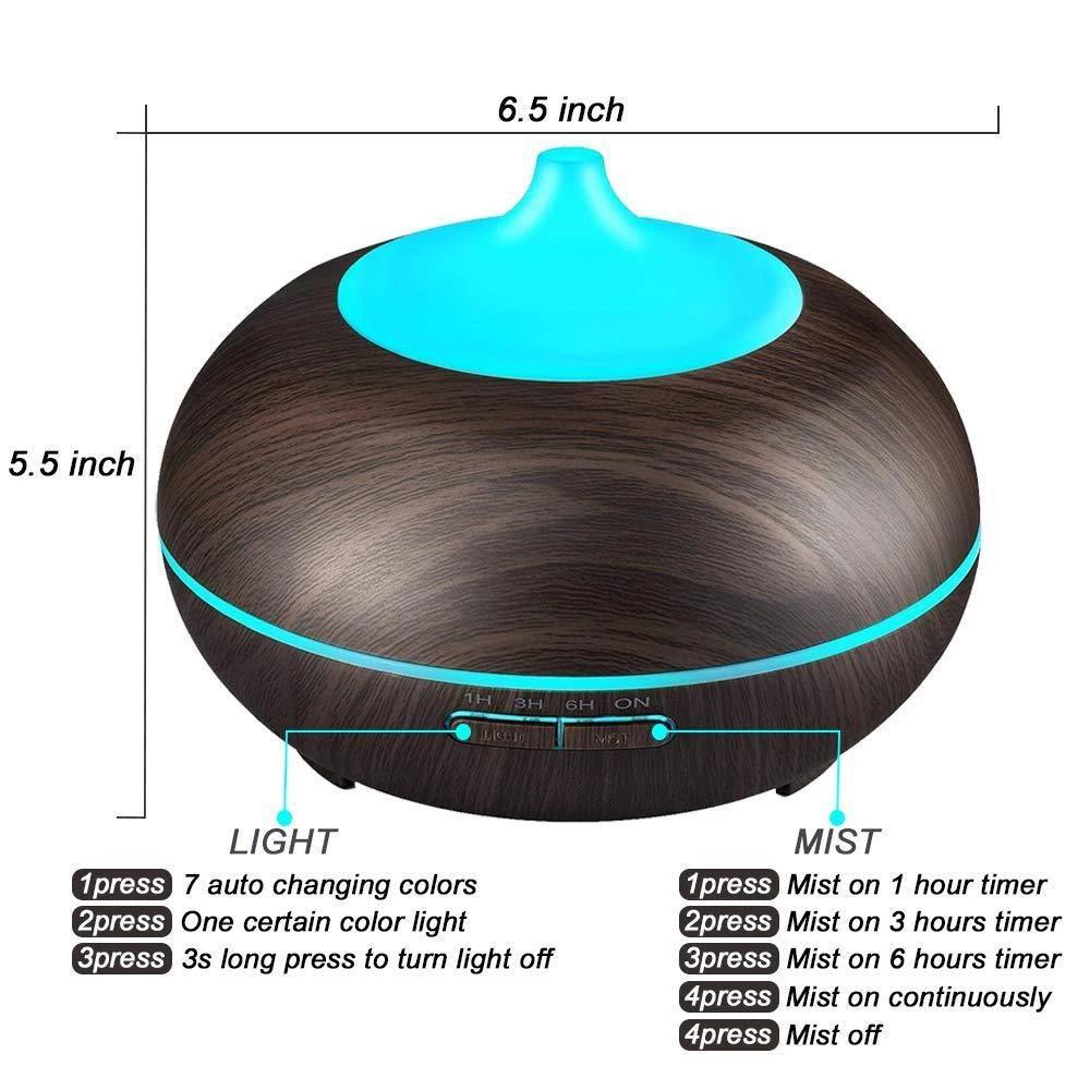 550ml Essential Oil Diffuser & Humidifier  Auto Shut Off, 4 Timer Settings, Perfect for Large Bedrooms, Living Rooms & Offices