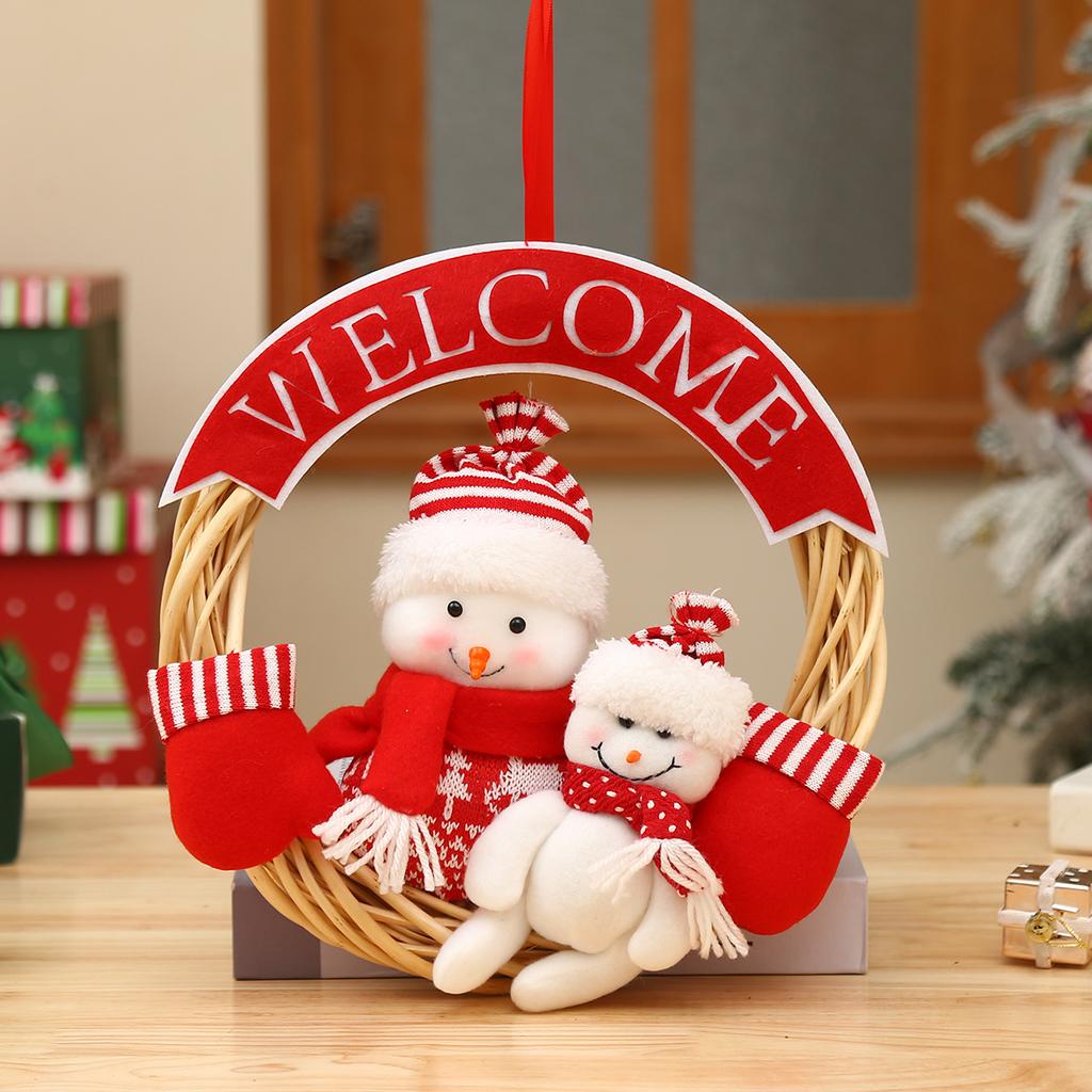 Christmas Decorations Old Man Snowman Elk Rattan Wreath Door Wall Hanging Christmas Tree Window Scene Arrangement