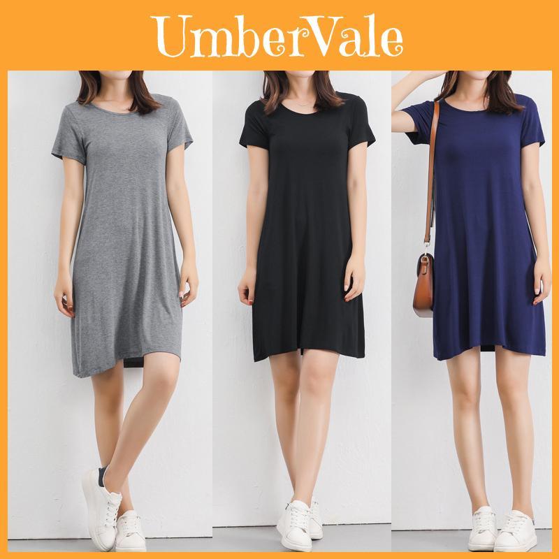 Women's Summer Short Sleeve Casual Sundress Tops Mini T-shirt Dress In Vibrant Modal