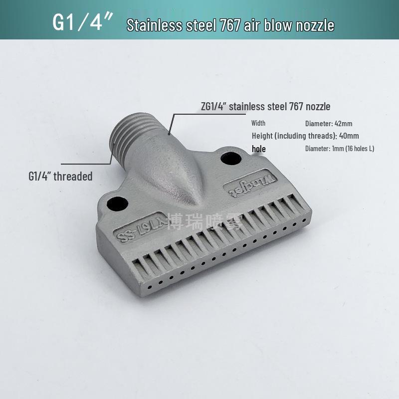Stainless Steel & Aluminum Alloy Flat Fan Nozzle with 48-60 Widened Holes - High Pressure Universal Air Knife Nozzle