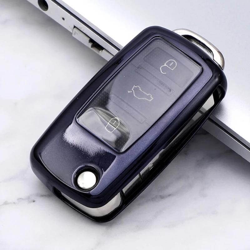 Soft TPU Car Key Case Cover Keychain for VW Volkswagen Polo Golf Passat B5 B6 B7 Beetle Caddy T5 Up Eos Tiguan for Skoda Octavia