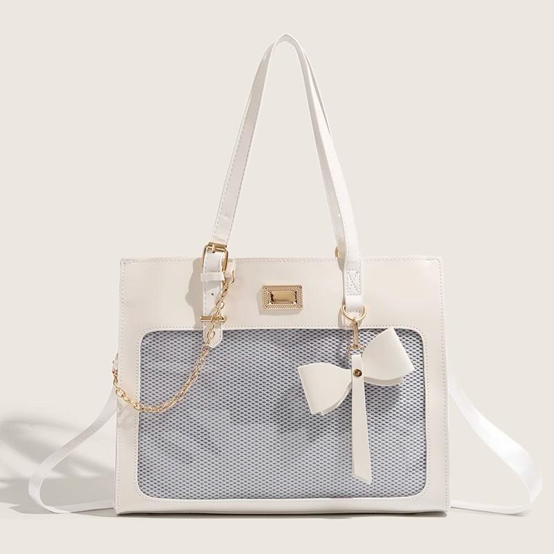 

Bow large-capacity shoulder tote bag, new girl transparent and sweet portable oblique span commuter bag