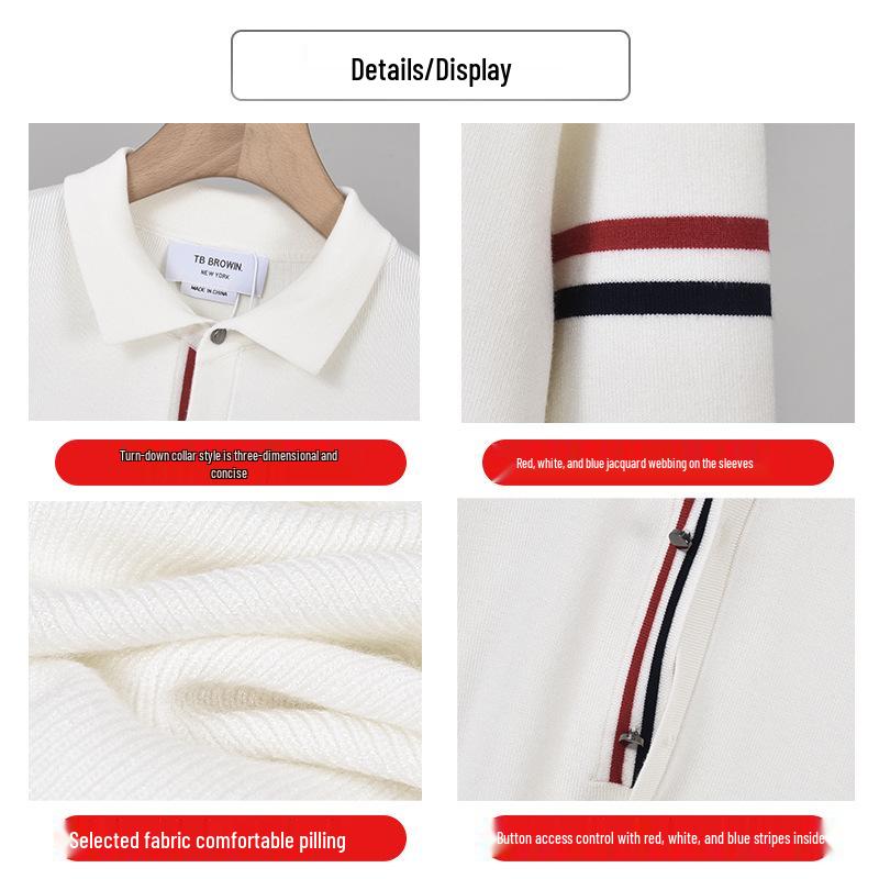 BROWIN2025 Autumn Lapel Striped Wool Sweater - Korean Style Casual Knitwear