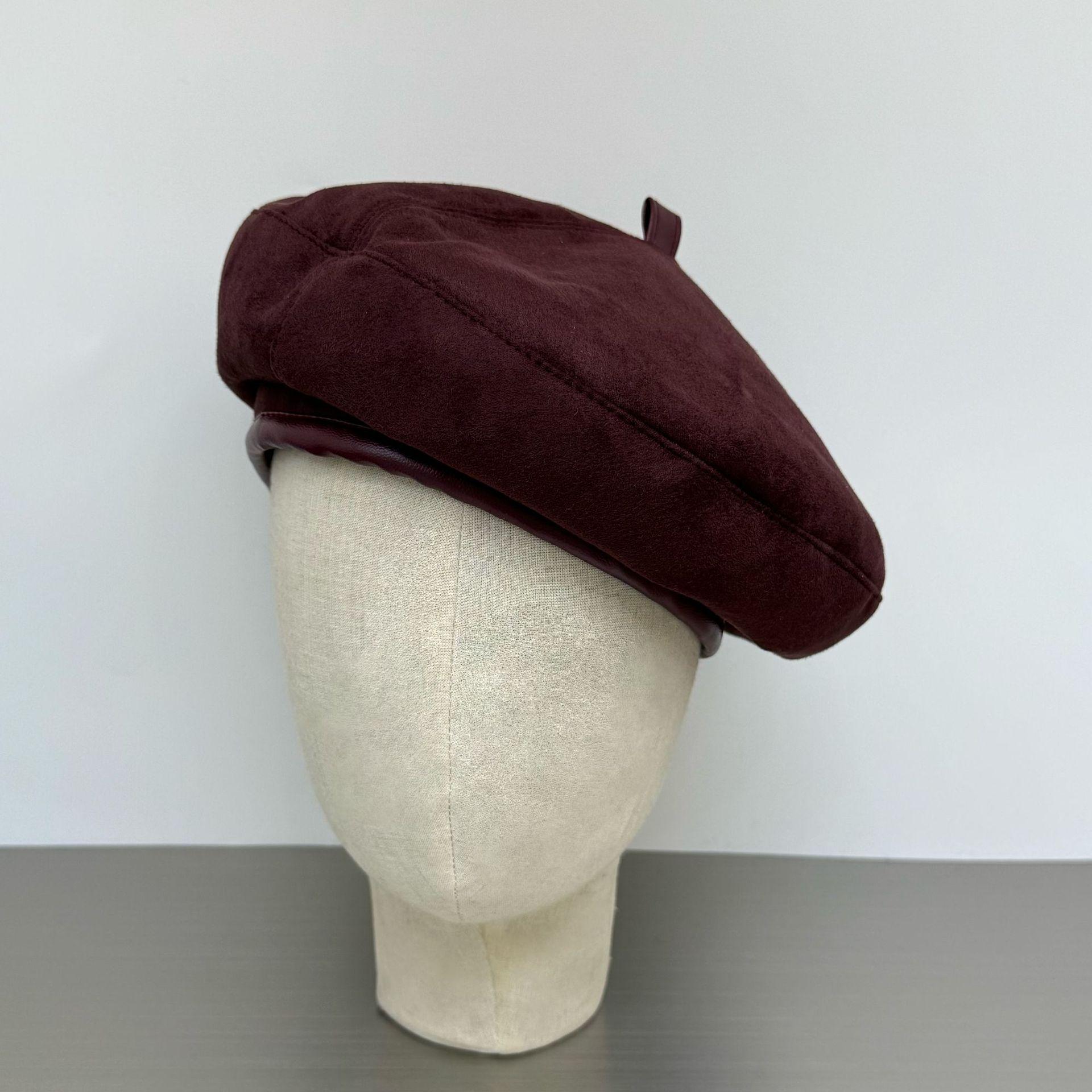 

Женский ретро замшевый берет - Корейская мода, Универсальная шляпа художника однотонных цветов M (56-58cm)