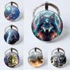Midnight Howling Wolf Moon Gem Keychain Pendant - European & American Metal Embossed Ring Gift