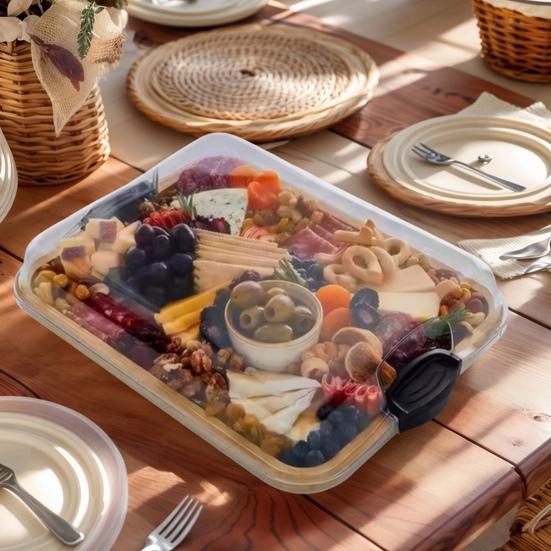Bamboo Serving Tray with Lid 6-Compartment Party Platter for Cheese Fruits Multifunctional Charcuterie Board for Kitchen Cooking Family Party Gift