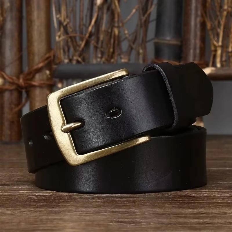 3.8CM Top Cow Genuine Leather Belts for Men Copper Buckle Fashion Style FULL GRAIN Male Belt for Jeans Cowhide Strap