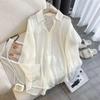 Womens Summer Loose Fit Shirt Ice Silk Print Long Sleeve Open Front Casual Blouse Lightweight Outwear