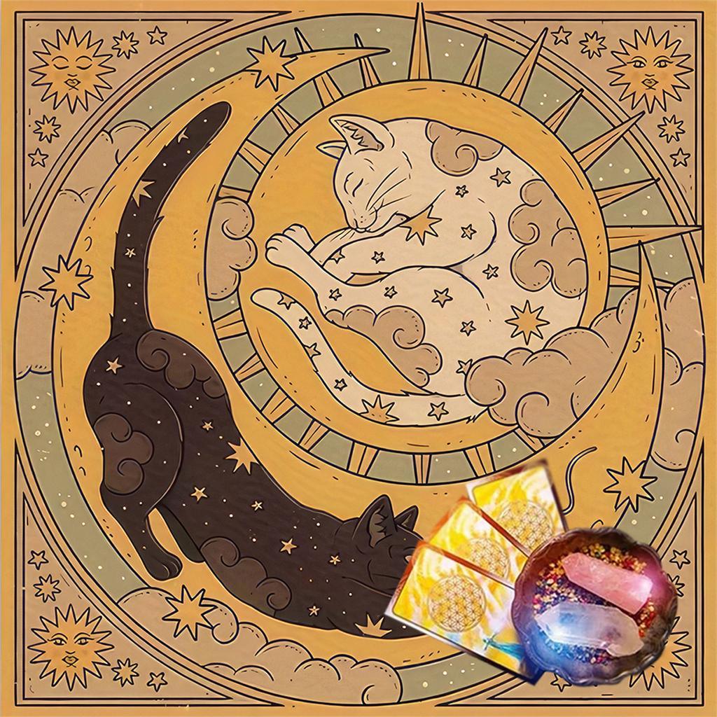 Tarots Tablecloth Altars Cloth Moon Cat Pattern Astrology Tablecloth Divinations Card Cloth Tapestry Wall Decoration