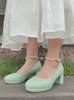 Kleine Leder-High Heels Damenschuhe Frühling und Herbst 2 Unifarbene Französische Hochzeitsschuhe Retro Dickabsatz Dicksohlig Erhöhte Mary Jane Schuhe