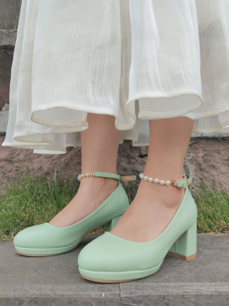 Kleine Leder-High Heels Damenschuhe Frühling und Herbst 2 Unifarbene Französische Hochzeitsschuhe Retro Dickabsatz Dicksohlig Erhöhte Mary Jane Schuhe
