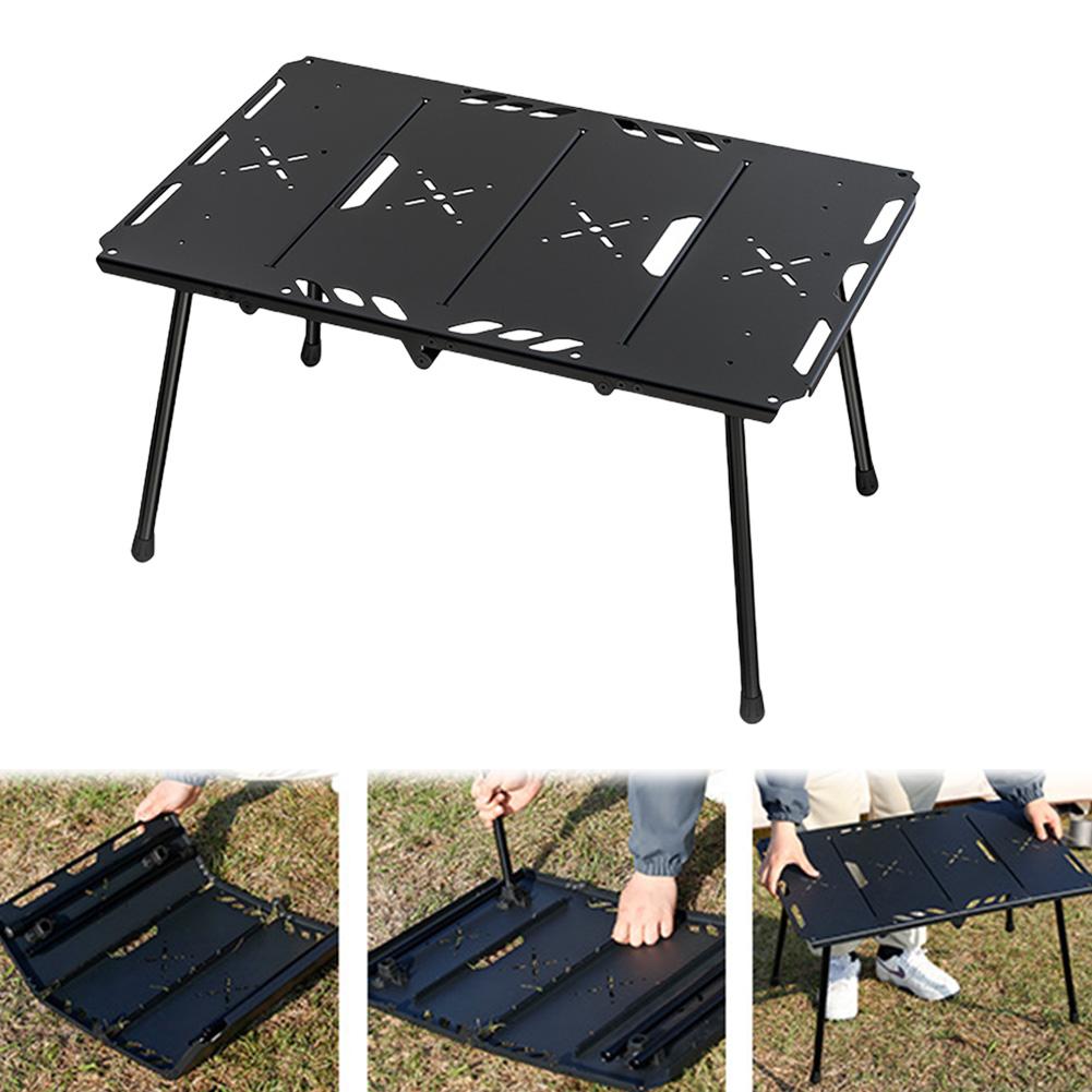 4-Fold Portable Barbecue Table with Carry Bag Lightweight Foldable Table Collapsible Camping Table for Backpacking Hiking